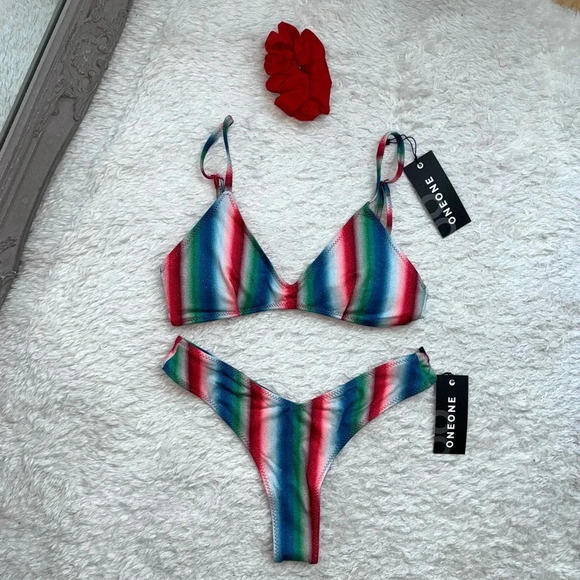 NWT OneOne Swimwear Bikini SET Zermatt Lara Heidi Cheeky New Blue Green Red - Picture 1 of 7